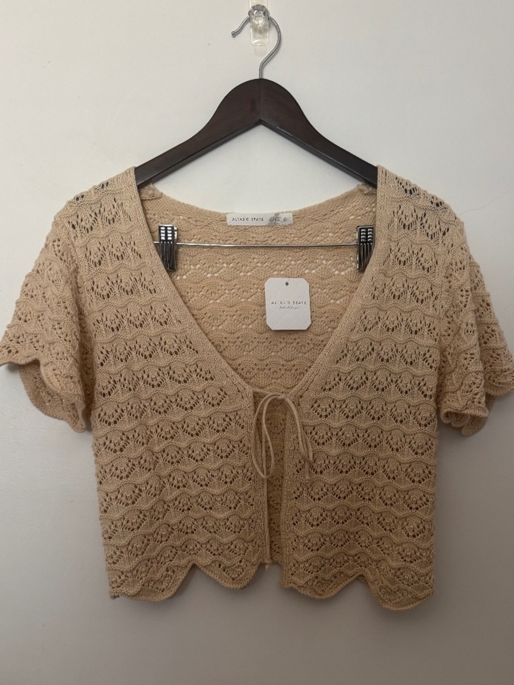 Altar'd State Knit Tan Shrug with Tie Closure